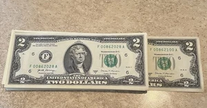 $146FV. sequential C/U $2 Bills 8/6/28 To 2100 Birthday/anniversary Note LOT 73 - Picture 1 of 2