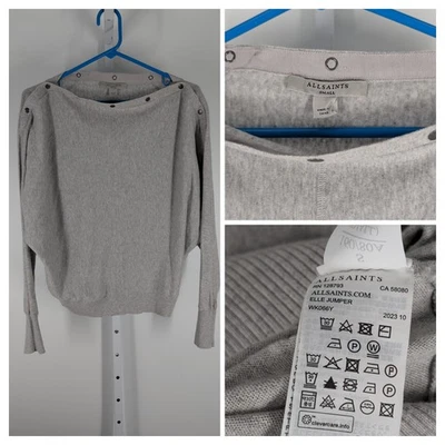Suéter Jersey AllSaints Elle Mujer Pequeño Gris Hombro a Presión Hombro Fuera del Hombro Pequeño Foto 1 de 4