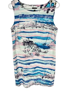Vestido para mujer Talbots 8 azul/rosa tema náutico sin mangas 100 % algodón - Imagen 1 de 5