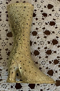 Vintage Metal Torino Stiletto Boot Gold Tone Small Earring Holder Decor - Picture 1 of 6