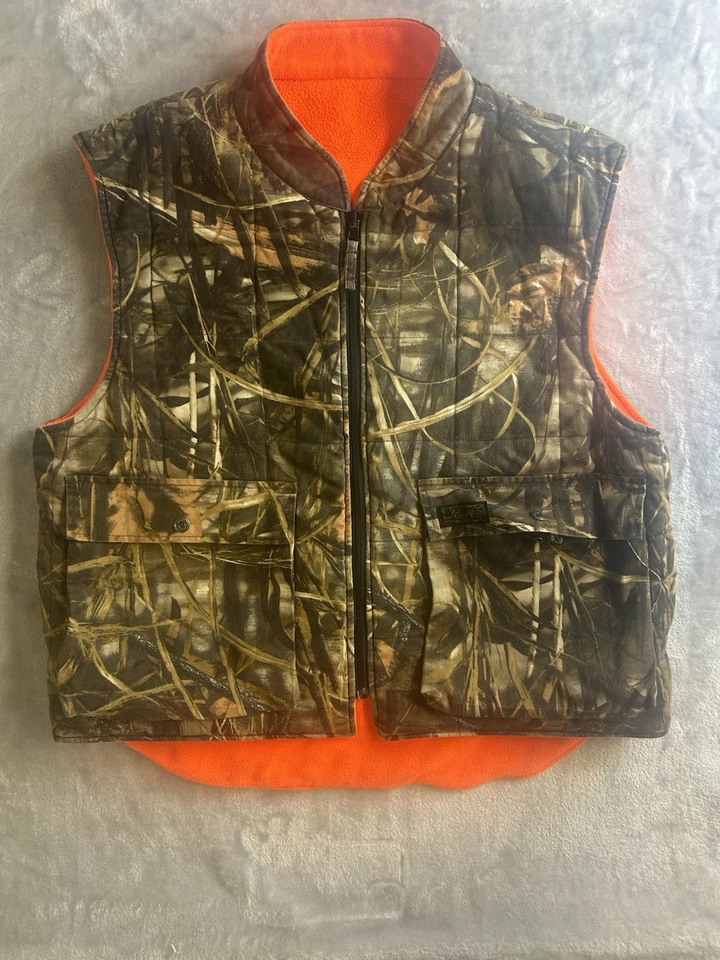Real Tree Hardwoods Reversible Camo Orange Hunting Vest Mens XL Dual Pockets - Image 1 of 4