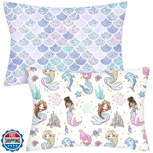 Ganeen 2 Pcs Mermaid Toddler Pillowcase Sized 14" x 19" Fits 12" x 16" or 13" - Picture 1 of 5