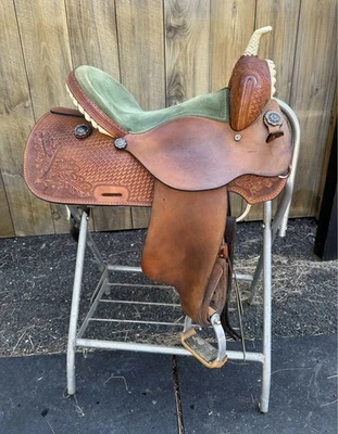 Nathan Lamb Barrel Saddle 15” Western Rough out Seat Aluminum Stirrups Made USA - Image 1 of 4
