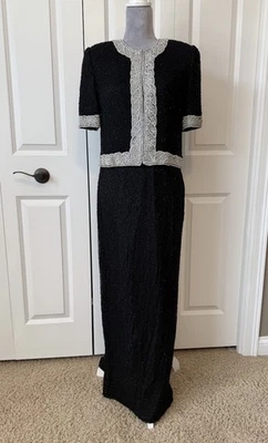 Camille Marie Talla MED 100% Seda Cuentas Vestido de Noche Formal Negro Corbata Vestido MOB Foto 1 de 4