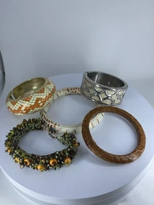 HCJ Chunky Cuff Bangle Boho Chic Beaded Snake Print Leather Enamel Lot1 - Picture 1 of 12