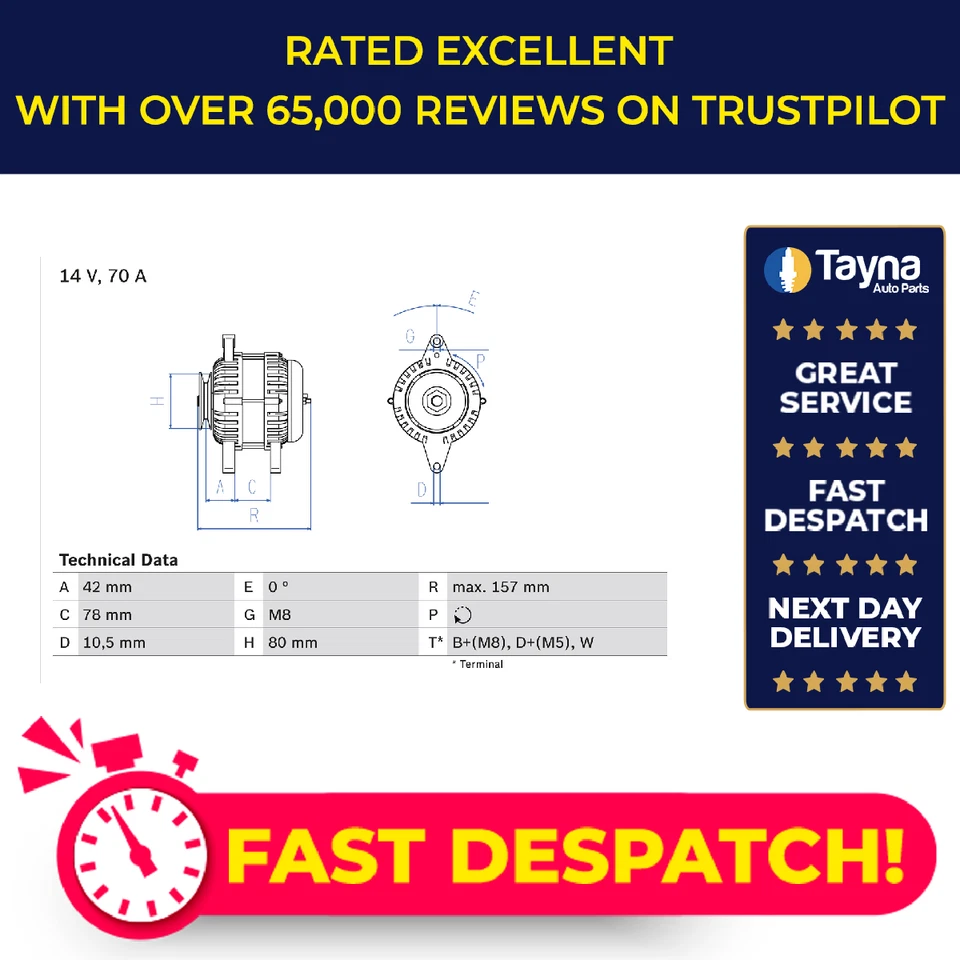 Alternator fits NISSAN CABSTAR TL0 3.0D 98 to 06 BD-30Ti Bosch 2310069T60 - Image 1 of 4