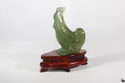 Old China natural jade Serpentine hand-carved Rooster With Base 2" 0.66oz - Image 1 of 3