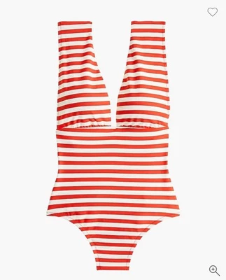 Купальник цельный женский J.Crew 8 красно-белый с глубоким v-образным вырезом в классическую полоску - Изображение 1 из 4