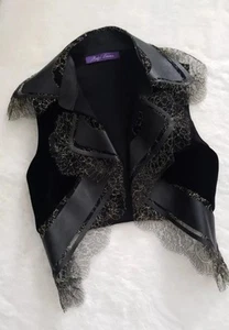 Ralph Lauren Purple Label Women's Vest Lace Leather Black Gold Size XS 2 - Picture 1 of 4