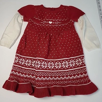 Vestido suéter GYMBOREE Y2K 2011 feriado coração vermelho meninas criança 18-24 meses - Imagem 1 de 4