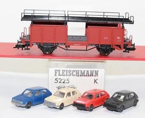 fg2725, Alter Fleischmann 2-a. Autotransportwagen + 4 Golf TOP OVP NEM KKK H0 DC - Picture 1 of 14