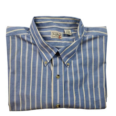 LL Bean Shirt Mens XXL 2XL Bengal Striped Button Down Short Sleeve - Image 1 of 4
