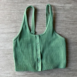 Aerie Ribbed Tank Top Sea Foam Green Size M Button Front Cropped - Picture 1 of 5
