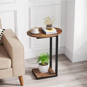 Table Small End Table, C-Shaped Wood Sofa Table with Metal Frame - Picture 1 of 4