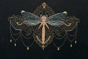 DIY Cross Stitch Kit "Golden dragonfly" 9.4"x6.3", Abris Art - Picture 1 of 8