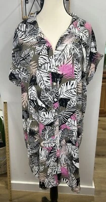 Per Se T Shirt Beach Dress with Leaf Print Multicolor Linen/ Viscose Size XL - Image 1 of 4