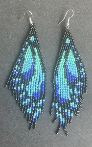 Orecchini Boho Turchese Blu Farfalla Ali Semi Perline Perline Frangia Nappa Lunghi - Foto 1 di 5