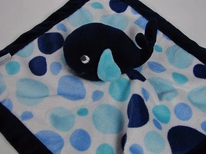 Carter's Whale BABY Lovey Blue Polka Dots Plush Velour Security Blanket Blankie - Picture 1 of 4