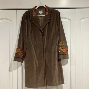 J. Jill Velvet Trench HEAVILY EMBROIDERED Womens Brown Bohemian velvet coat - Picture 1 of 6