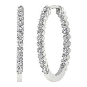 InOut Side Round Lab Grown Diamond VS F 1.00 Carat Hoop Earrings 10K White Gold - Picture 1 of 10