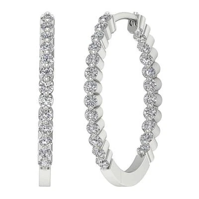 InOut Side Round Lab Grown Diamond VS F 1.00 Carat Hoop Earrings 10K White Gold - Image 1 of 4