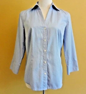 Camicia Ann Taylor blu chiaro carriera abbottonata righe manica 3/4 cotone taglia 8 - Foto 1 di 5