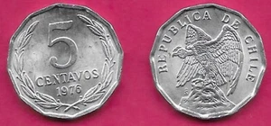 CHILE 5 CENTAVOS 1976 UNC 1 YEAR TYPE,12 SIDED COIN,DEFIANT CONDOR ON ROCK LEFT, - Picture 1 of 1