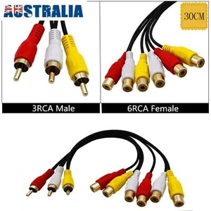 30cm 3 RCA Male Jack to 6 RCA Female Plug Splitter Audio Video Av Adapter Cable - Picture 1 of 8