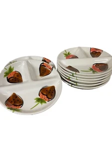 Chocolate Strawberry Unlimited Tabletops 3 Part Fondue Kitchen Prep 101 8 Plates - Picture 1 of 3