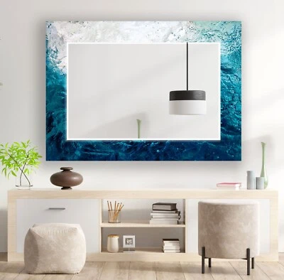 Abstract White and Blue Wall Mirror - Image 1 of 4