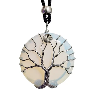 Opalite Full Moon Pendant Tree of life Gemstone Wired Ethnic Necklace Jewellery - Picture 1 of 11