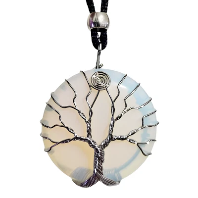 Opalite Full Moon Pendant Tree of life Gemstone Wired Ethnic Necklace Jewellery - Image 1 of 4