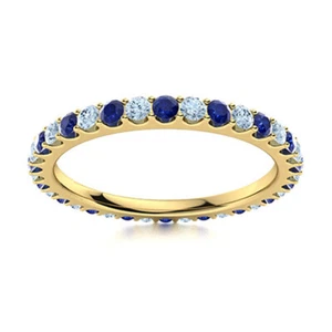 Round Blue Synthetic & Aquamarine Eternity Ring 925 Sterling Silver Gold Plated - Picture 1 of 5