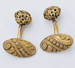 Antique Victorian Ornate G.F Gold Filled Reposse Filigree Mens Women's Cufflinks - Picture 1 of 12
