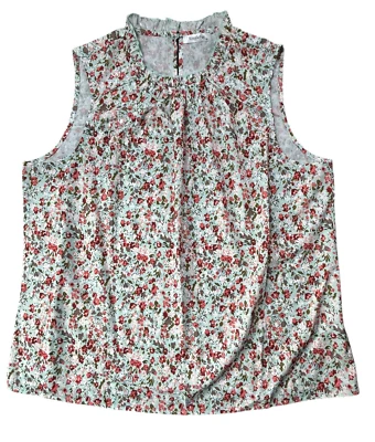 Simple Fun Tank Top Womens Size XL Multicolor Floral Ruffle Neckline Lightweight - Image 1 of 4