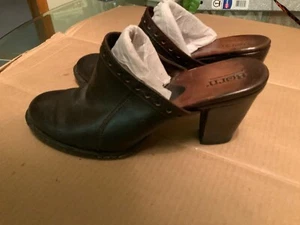Born Brown Leather High Heel Clogs Mules Slip On Shoes Womens 11 - Picture 1 of 7