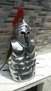Medieval MUSCLES JACKET Vintage Corinthian Helmet Silver Finish With Red plume - Picture 1 of 3
