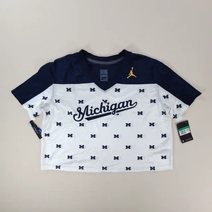 Michigan Wolverines Womens Jersey Extra Large White Blue Crop Jordan Football - Picture 1 of 12
