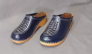 Bastad Original Blue clogs size 36 (5) Swedish Wood Leather braided Top - Picture 1 of 23