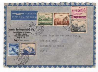 Switzerland 1949 airmail to Chile amazing franking XI - Image 1 of 2