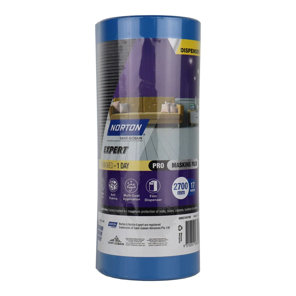 NORTON Premasked Film Dispenser 2700mm x 17m Plastic Drop Sheet Painting - Image 1 of 1