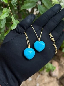 1,5,10Pcs Bulk 925 Silver Turquoise Heart Pendant Gold plated Jewelry For Gift - Picture 1 of 7
