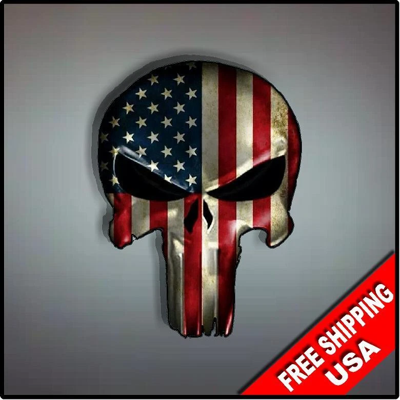 Punisher USA Flag Skull Vinyl Decal Sticker Police Vehicle Window Logo LE - Image 1 of 1