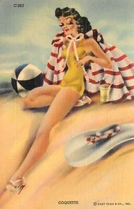 Lino Postal Pin Up Niña Coqueta Streamline Baño Bellezas C 263 - Imagen 1 de 2