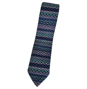 Corbata de algodón Missoni ITALIA púrpura verde en zigzag con:2,7" usada en excelente estado - Imagen 1 de 4