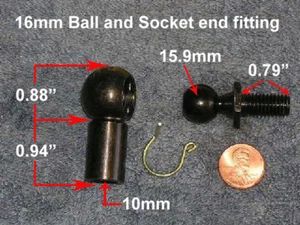 Gas Strut 16MM Ball Stud and Socket Joint End Fitting Kit  M10 x1.5 Thread NEW - Bild 1 von 5