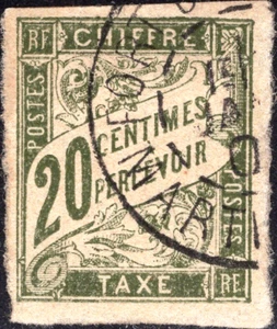 1894 FRANCE COLONY POSTAGE DUE 20C.IMPERF.  USED - Picture 1 of 2