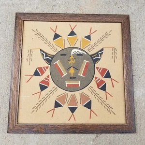 Kachina Navajo Framed Sand Wall Art 13.5” X 13.5” Wooden Frame Decor - Picture 1 of 9