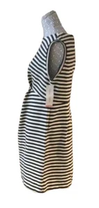 NWT Liz Lange Sleeveless Sheath Maternity Dress XS/TP Black Beige White Striped - Picture 1 of 9