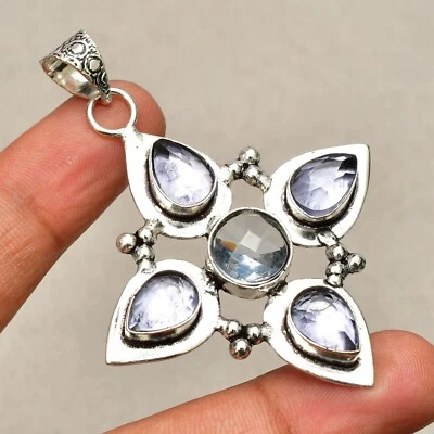 Colgante de joyería hecha a mano de plata de ley 925 con piedras preciosas de iolita de 2,36" Foto 1 de 4